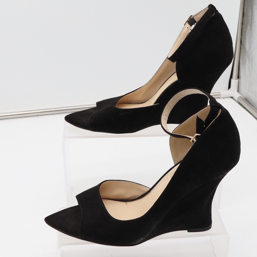 Jessica Simpson Wedge Sandal Womens 8.5 Black Ankle Strap Excellent